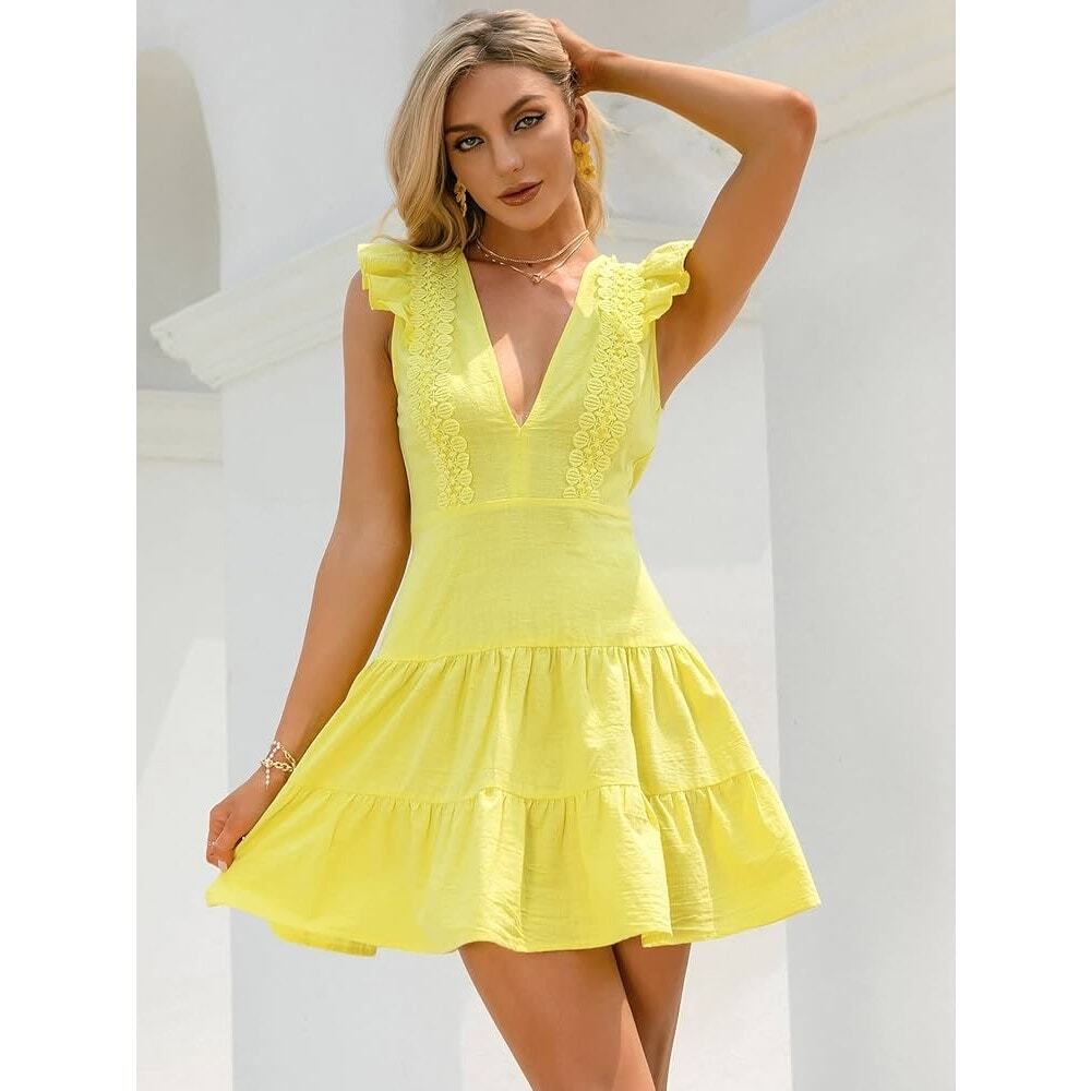 Double Crazy Yellow Babydoll Dress Women's Size Medium Tiered Coquette Fairy